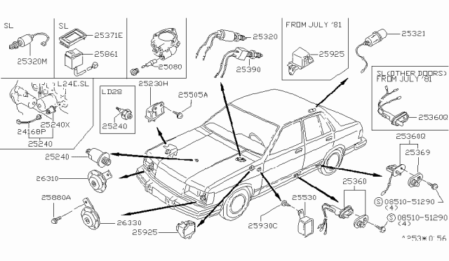 1982 Nissan Datsun 810  Ol Pres GAUG Diagram for 2507089902