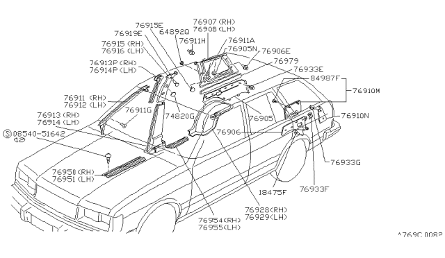 1982 Nissan Datsun 810  GARNISH Windshield RH GRY Diagram for 76911W2400