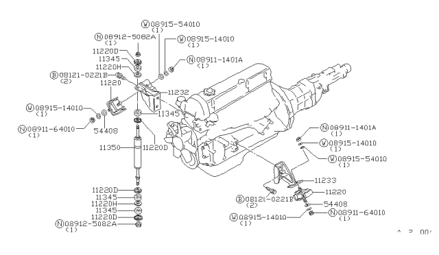 1983 Nissan Datsun 810 Engine Mounting Bracket, Right Diagram for 11232W2500