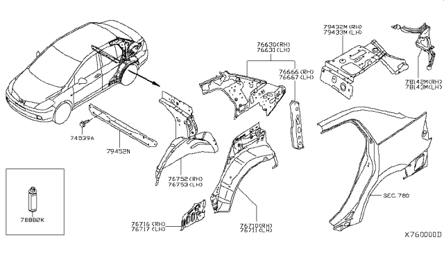 2009 Nissan Versa Bolt Diagram for 743974U00A