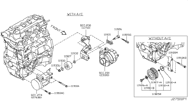 2009 Nissan Versa  Nut Diagram for 119301HC0A