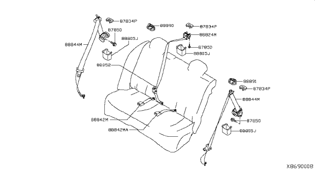2010 Nissan Versa  Rear Seat Buckle Belt Assembly Diagram for 88842EL08A