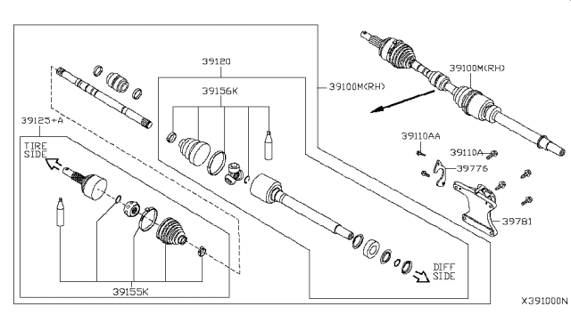 2010 Nissan Versa  Spider SLID Joint Diagram for 39720ET027