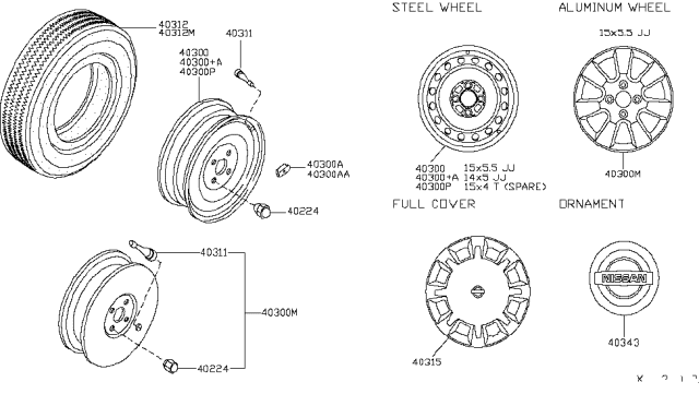 2008 Nissan Versa Road Wheel Nut Diagram for 4022421001