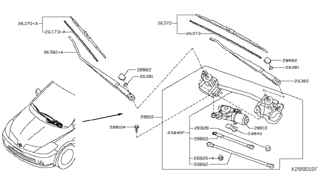 2008 Nissan Versa  Arm Assembly Wiper Diagram for 28825EM30A