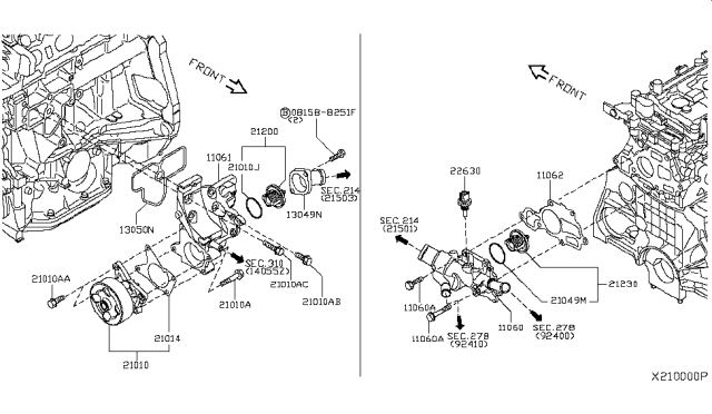 2010 Nissan Versa Gasket-Water Pump Diagram for 21014ED000