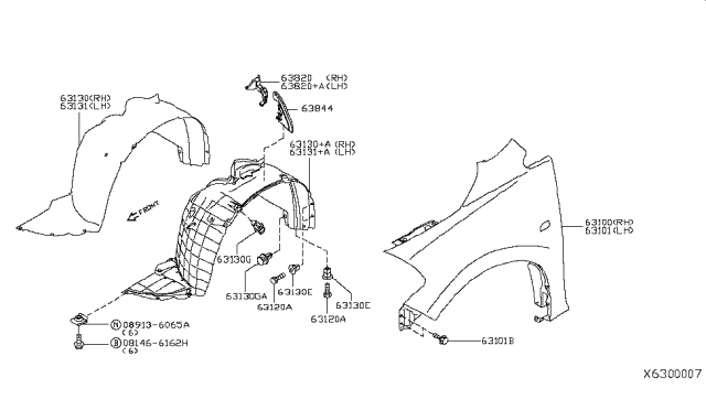 2008 Nissan Versa Protector-Front Fender, LH Diagram for 63843EL05B