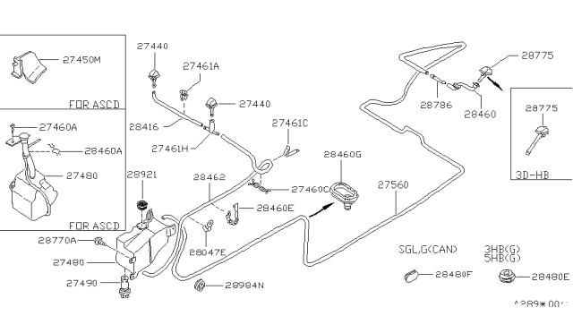 1985 Nissan Stanza  Hose Washer Diagram for B746089911