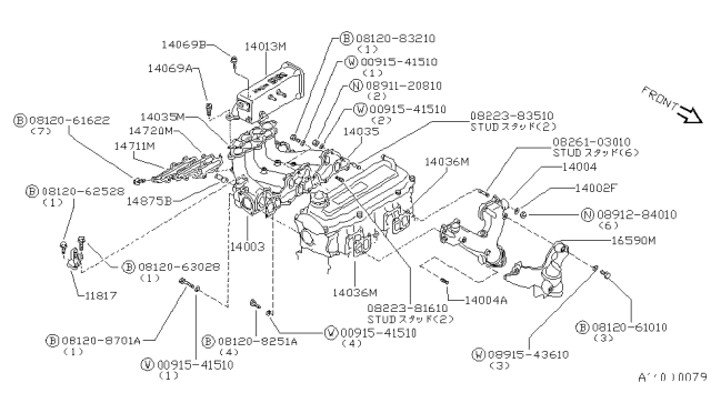1983 Nissan Stanza  Exhaust Manifold Diagram for 14004D2100