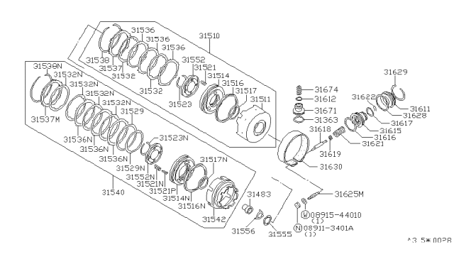1985 Nissan Stanza  Ring Snap-WAVED Diagram for 3153801X02