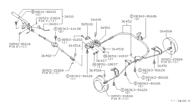 1984 Nissan Stanza Plate Cable Lock Diagram for 30655B3900