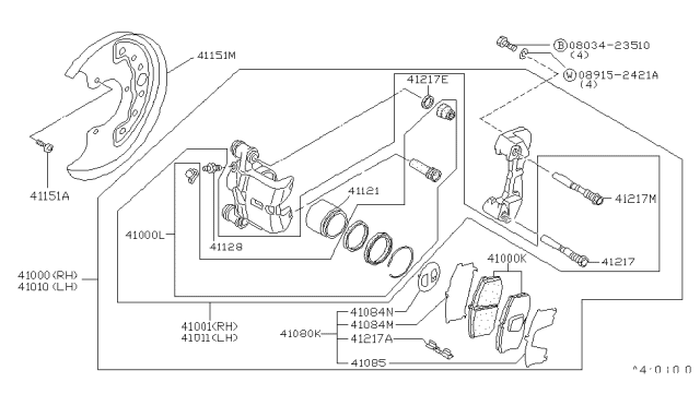 1986 Nissan Stanza CALIPER RH Diagram for 41001D1491