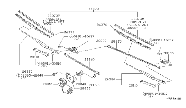 1986 Nissan Stanza  Windshield Wiper Arm Assembly Diagram for 28885D1200
