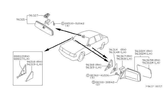 1983 Nissan Stanza  Mirror LH Diagram for J6302D2810