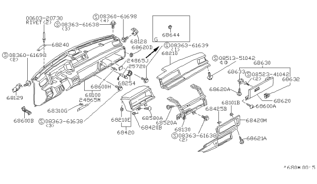 1985 Nissan Stanza  Lid-Glove Box Br Diagram for 68500D1211