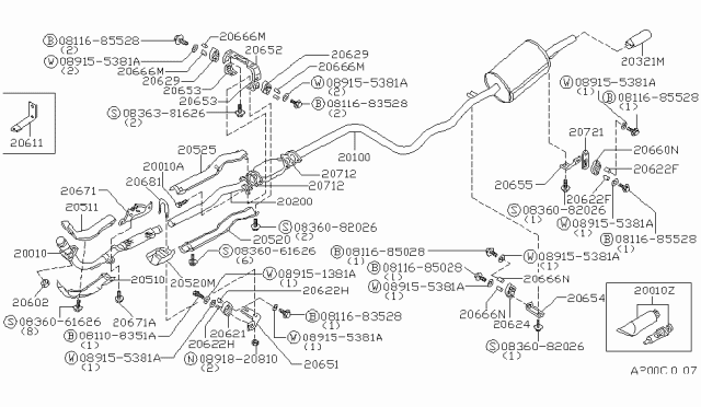 1986 Nissan Stanza  Nut Diagram for 0891820810