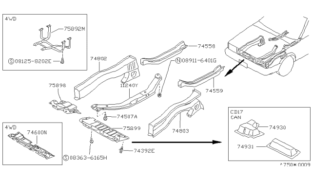 1990 Nissan Sentra  Extension-Front Floor Side RH Diagram for 7517061A00