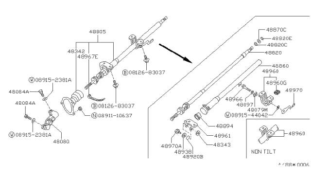 1989 Nissan Sentra  Joint-Steering Lower Diagram for 4808050A11