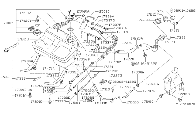 1987 Nissan Sentra Clamp-Tube Diagram for 16439N2103