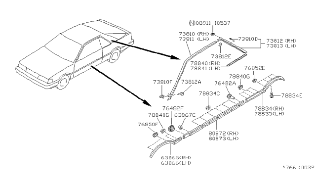1989 Nissan Sentra Grommet-Screw Diagram for 8087457A10