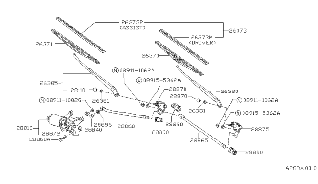 1988 Nissan Sentra  Wiper Blade Refill Assist Diagram for 2889589901