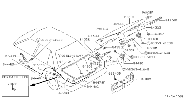 1987 Nissan Sentra  Trunk Lock Assembly Diagram for 8463050A00