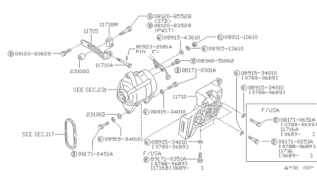 1989 Nissan Sentra Bolt Diagram for 1191653Y05