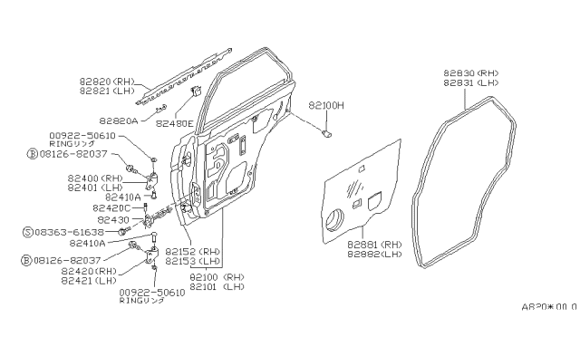 1988 Nissan Sentra  WEATHERSTRIP Rear Door LH Diagram for 8283150A00