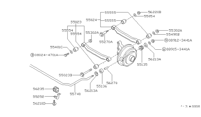 1989 Nissan Sentra BUSHING ASY Transverse Link Inner Front Diagram for 5515250A10