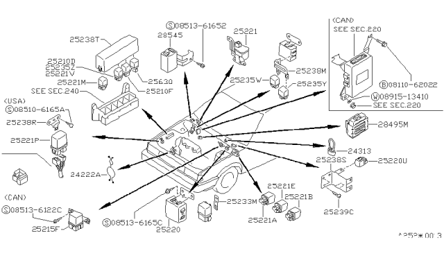 1988 Nissan Sentra Relay Assembly EGI Diagram for 25230C9965