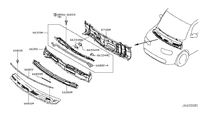 2011 Nissan Cube Bracket-Wiper Pivot, Side Diagram for 663361FC1A