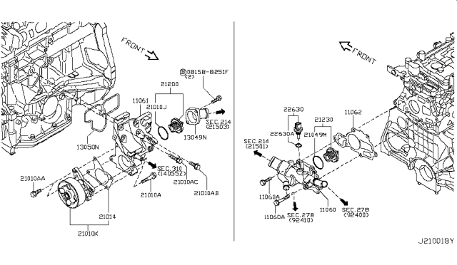 2013 Nissan Cube  Gasket-Water Outlet Diagram for 11062EN200