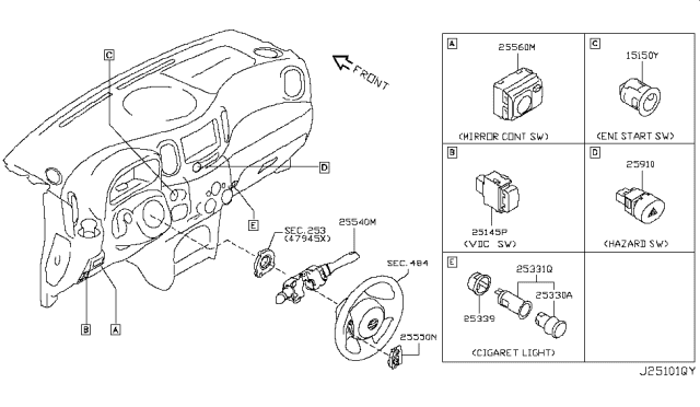 2010 Nissan Cube Switch Assembly - Steering Diagram for 255501FA1A