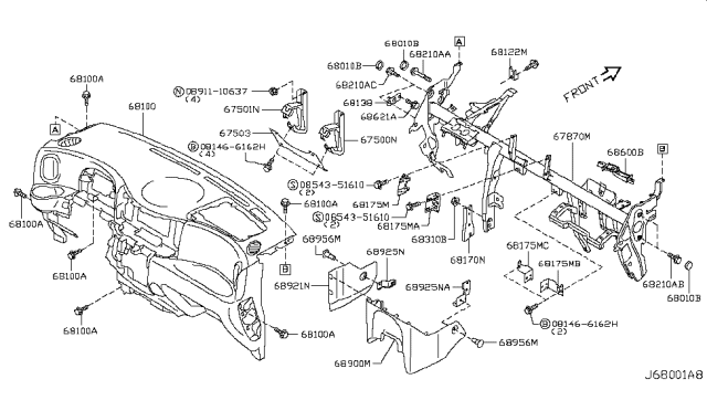 2011 Nissan Cube  Bracket-Instrument Panel Diagram for 681731FC0A