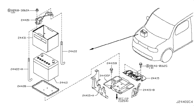 2012 Nissan Cube  Rod-Battery Fix Diagram for 244258990B