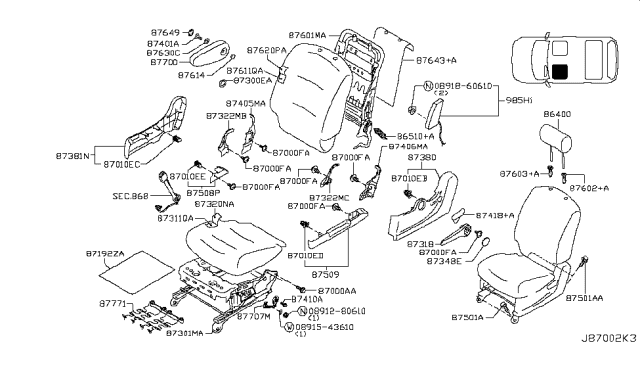 2009 Nissan Cube  Helper Front Seat Sg Diagram for 874961FA0A