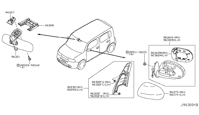 2011 Nissan Cube  Mirror-Skull Cap LH Diagram for 963021FC0A