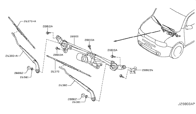 2012 Nissan Cube Window Wiper Blade Assembly Diagram for 288901FC3A