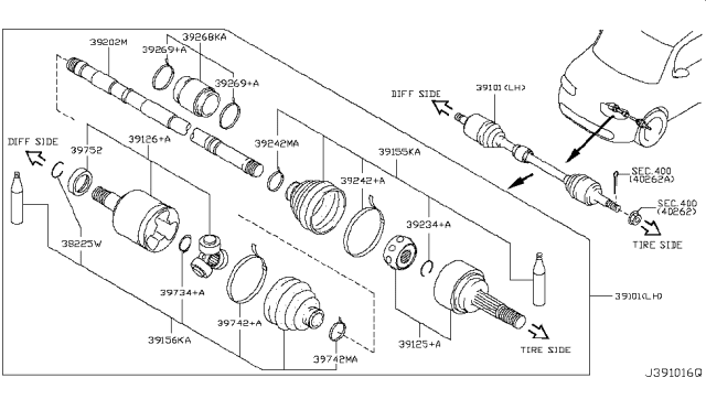 2013 Nissan Cube Shaft Front Drive Diagram for 39101EE32B