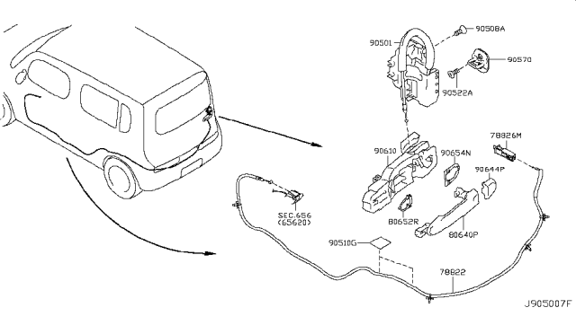 2010 Nissan Cube Escutcheon-Back Door Handle Diagram for 906441FA0A