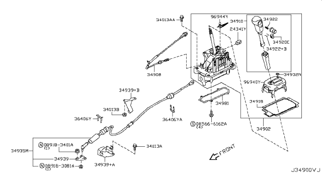 2010 Nissan Cube  Control Cable Assembly Diagram for 349351FJ1A