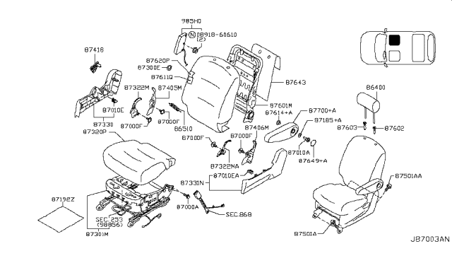 2014 Nissan Cube  Pad-Front Seat Back Diagram for 876111FH0A