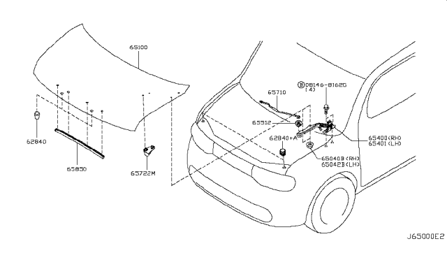 2013 Nissan Cube  Hinge Assembly - Hood, RH Diagram for 654001FA0A