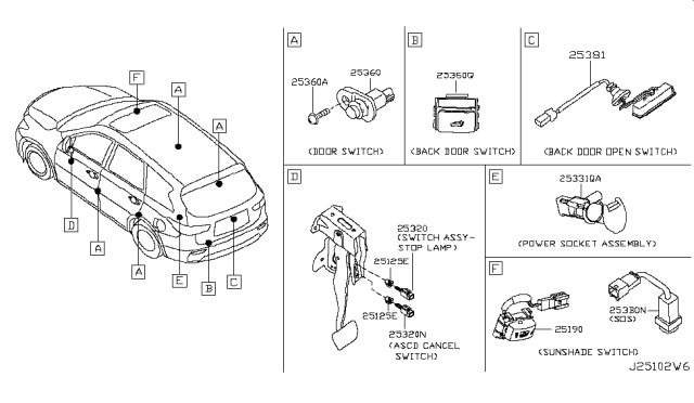 2018 Nissan Rogue Switch Assy-Back Door Lock Diagram for 251404BA0B