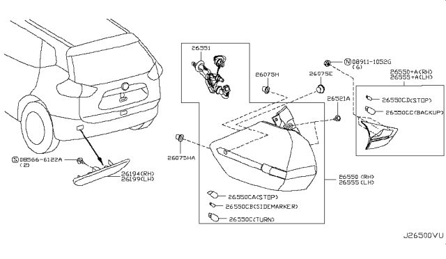 2016 Nissan Rogue  Combination Lamp Assy-Rear, LH Diagram for 265556FL0A