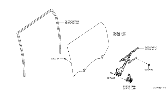 2016 Nissan Rogue  Regulator Door Window Rh Diagram for 827204BA2A