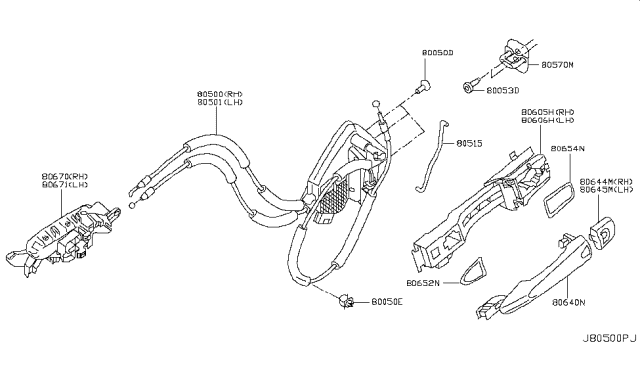 2017 Nissan Rogue  Interior Door Handle Assembly, Left Diagram for 806714BA0A