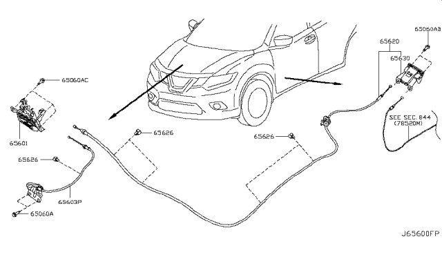 2017 Nissan Rogue  Cable Assembly-Hood Lock Control Diagram for 656214CL0A