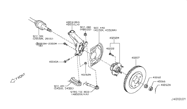 2017 Nissan Rogue Hub Assembly-Road Wheel, Front Diagram for 402024BA0A
