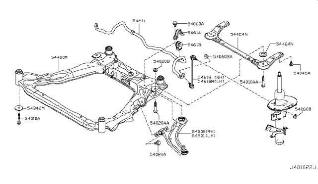 2017 Nissan Rogue  Stay Assy-Front Suspension Member Diagram for 544C44BA0A